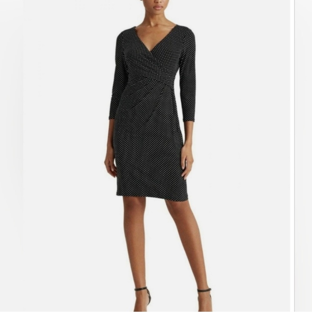 Lauren Ralph Lauren black white polka dot wrap dress